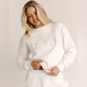 Six Stories White Bride Pullover Sweatshirt Wedding Honeymoon Bachelorette Sz S